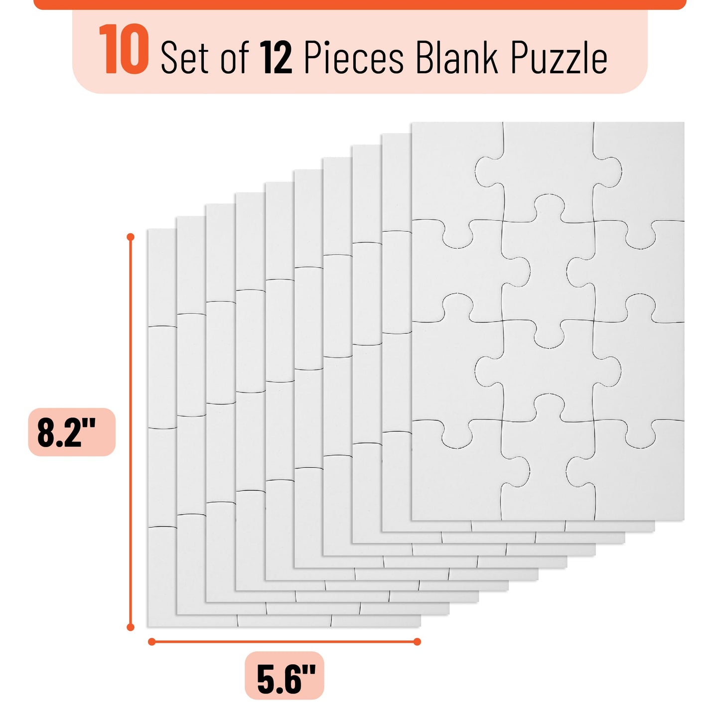 Mr. Pen- Blank Puzzle, 10 Pack, 12 Pieces/Pack, 5.5' X 8.1', White Puzzle, Blank Puzzles To Draw On, All White Puzzle, Blank Puzzle Pieces To Write On, Blank Jigsaw Puzzle Pieces