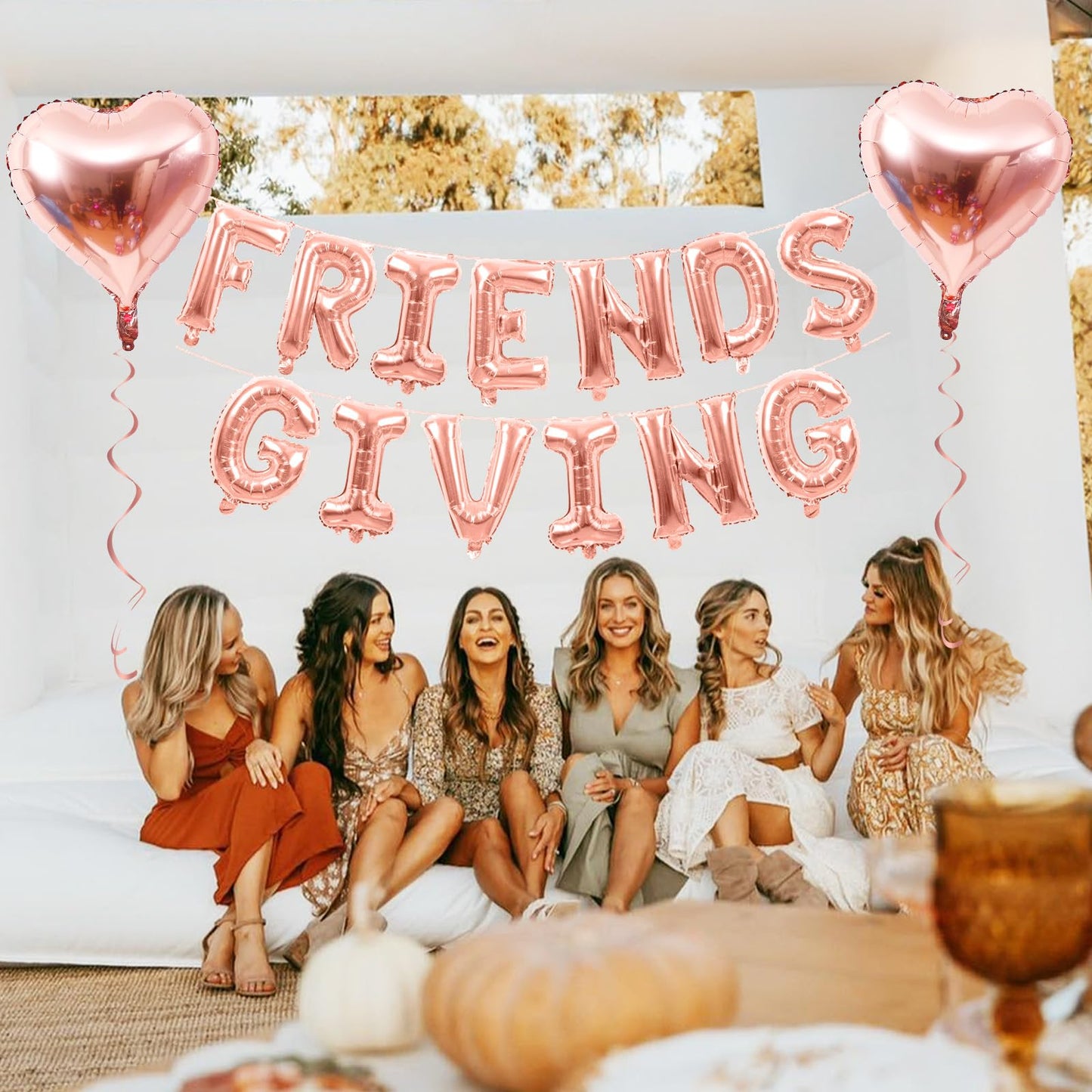 Jobkoo Friendsgiving Balloons Friends Giving Party Decorations 16 Inches Tall Rose Gold Heart Friendsgiving Foil Mylar Balloon L