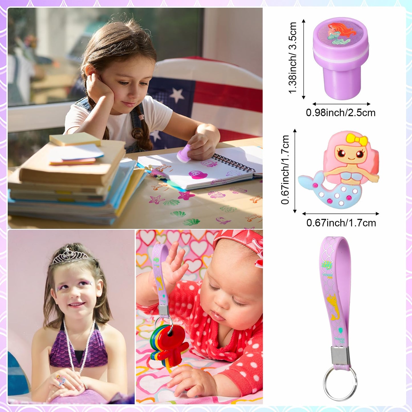 Capoda 122 Pcs Mermaid Party Favors for Girls Mermaid Theme Bracelets Keychains Pin Badges Stampers Rings Stickers Organza Bags