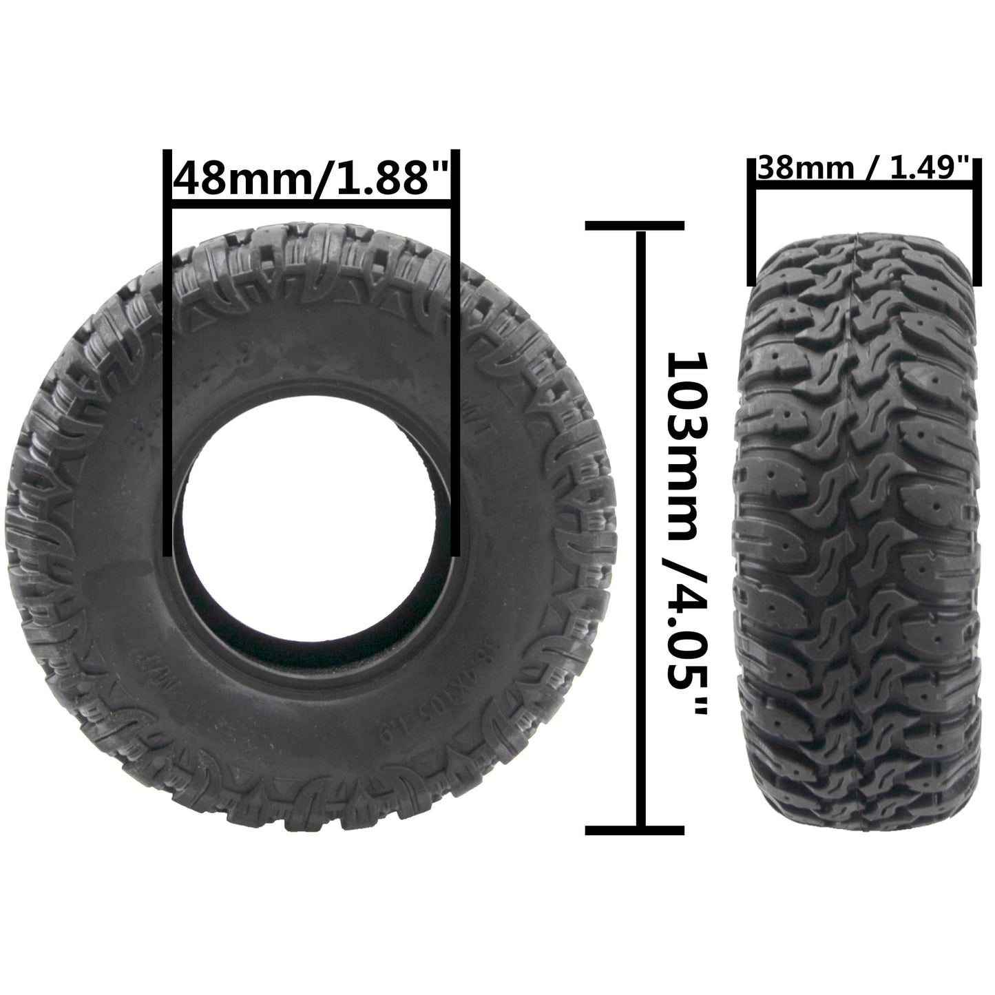 ShareGoo 1.9 inch RC Crawler Tires Rubber Mud Tires OD 103mm Compatible with Axial SCX10 90046 AXI03007 Tamiya CC01 D90 1/10 RC