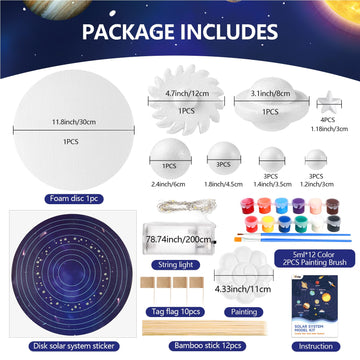 Pllieay Solar System Model Kit, Includes Small Light String, Foam Cylinder, Mixed Sized Foam Balls, Planetary Track Sticker And