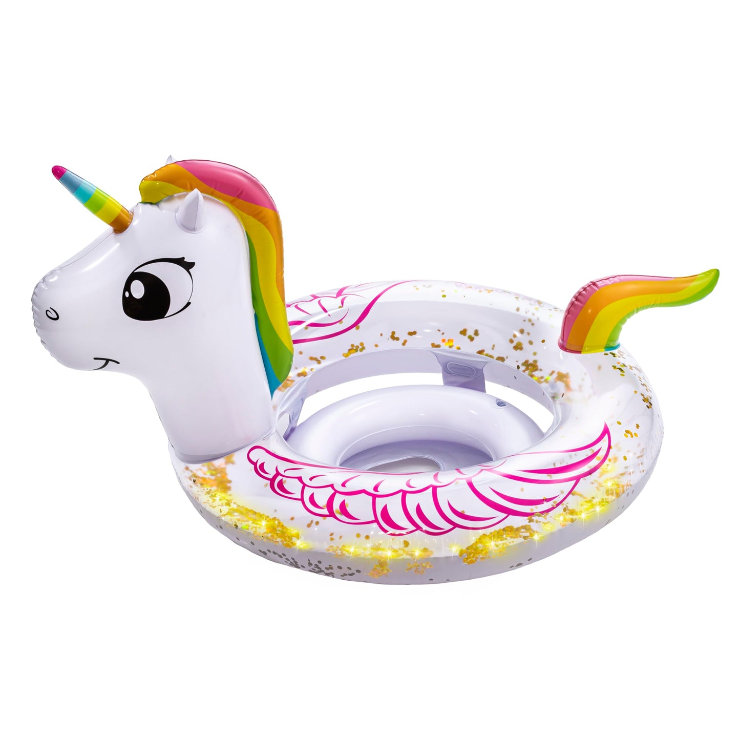 Aqua Unicorn Glitter, Baby Swim Float With Splash & Play Activity Center Safety Seat, Babyboat