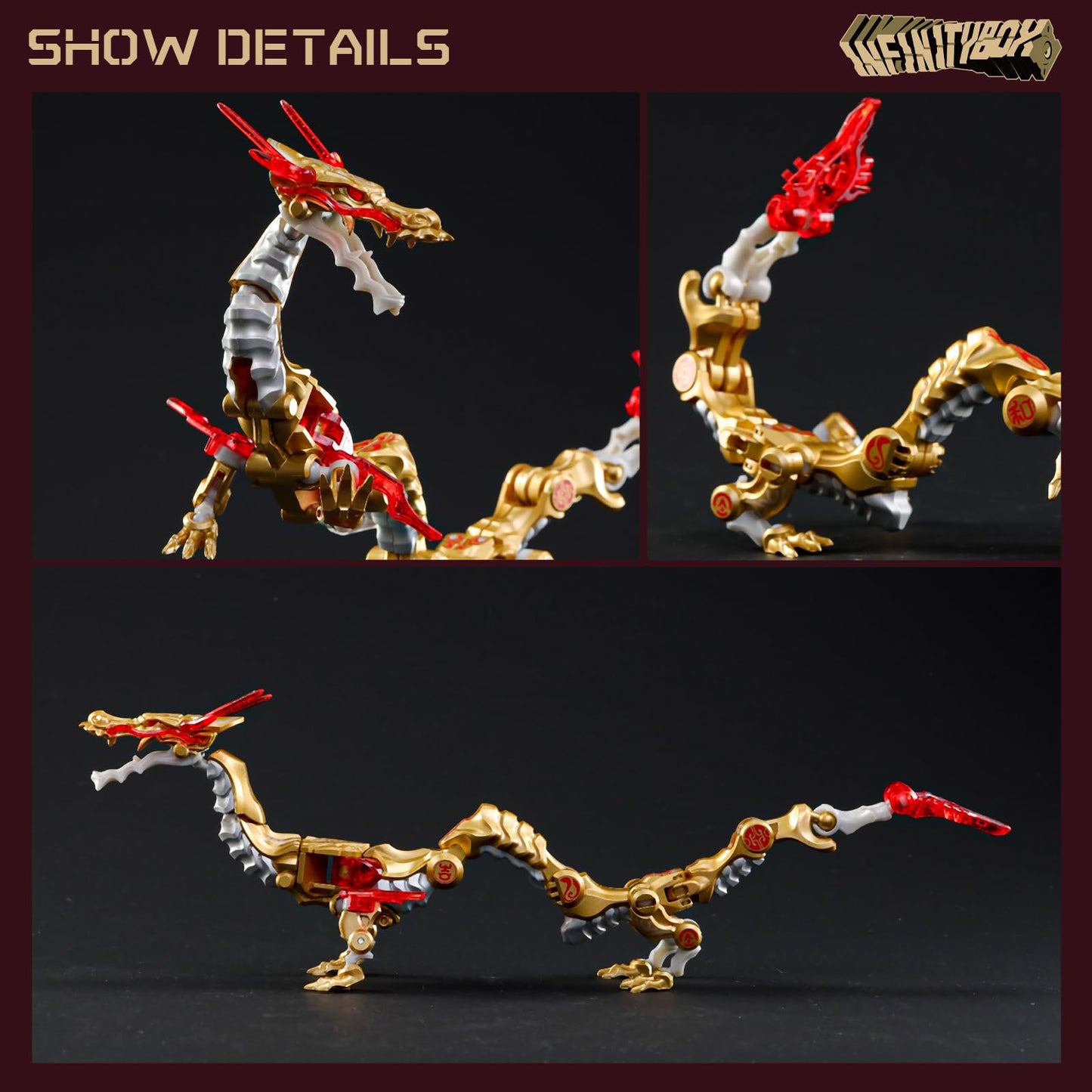 52Toys Infinitybox Ib-04 Chinese Dragon-Golden Dragon Deformation Toys Action Figure, Converting Toys In Mecha And Cube, Perfect Birthday Party Gift For Teens And Adults