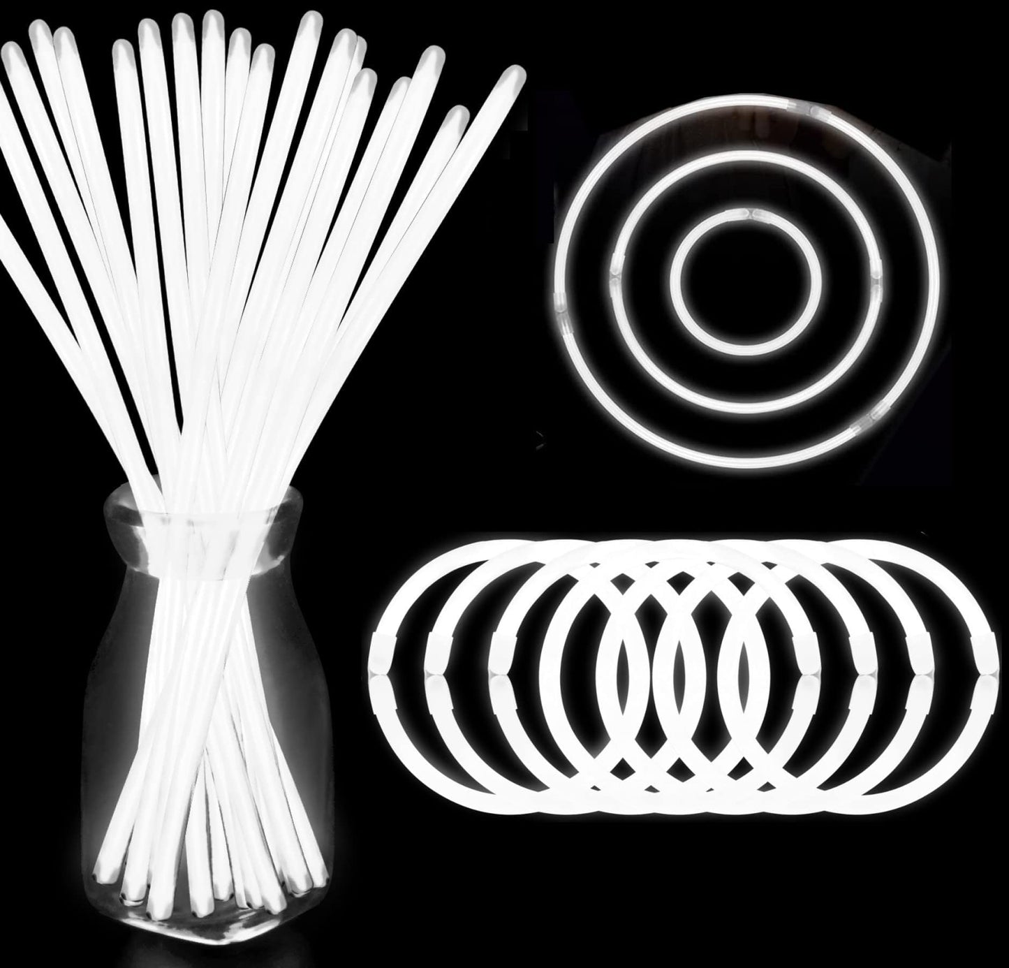 Yofobu White Glow Sticks Bulk Light Up Bracelet Glow Necklaces With Connectors 50Ct 8' Glowsticks Neon Party Favors For Christmas New Year Valentine'S Day 4Th Of July Wedding Birthday Carnival