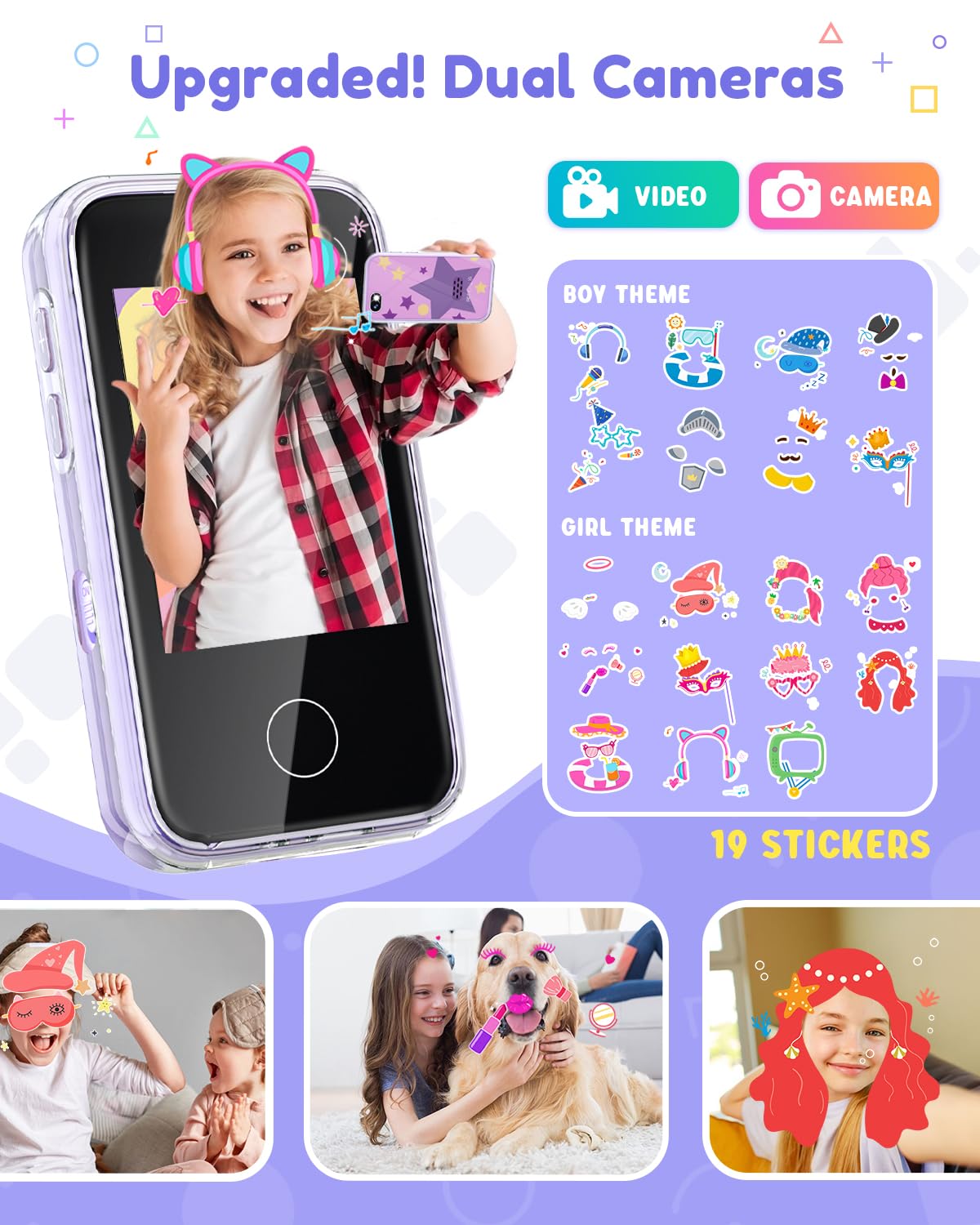 JOYJAM Phone for Kids Age 3-8,Kids Smart Phone for Girls Christmas Birthday Gifts,Toy Phone with Dual Camera Music Player Puzzle