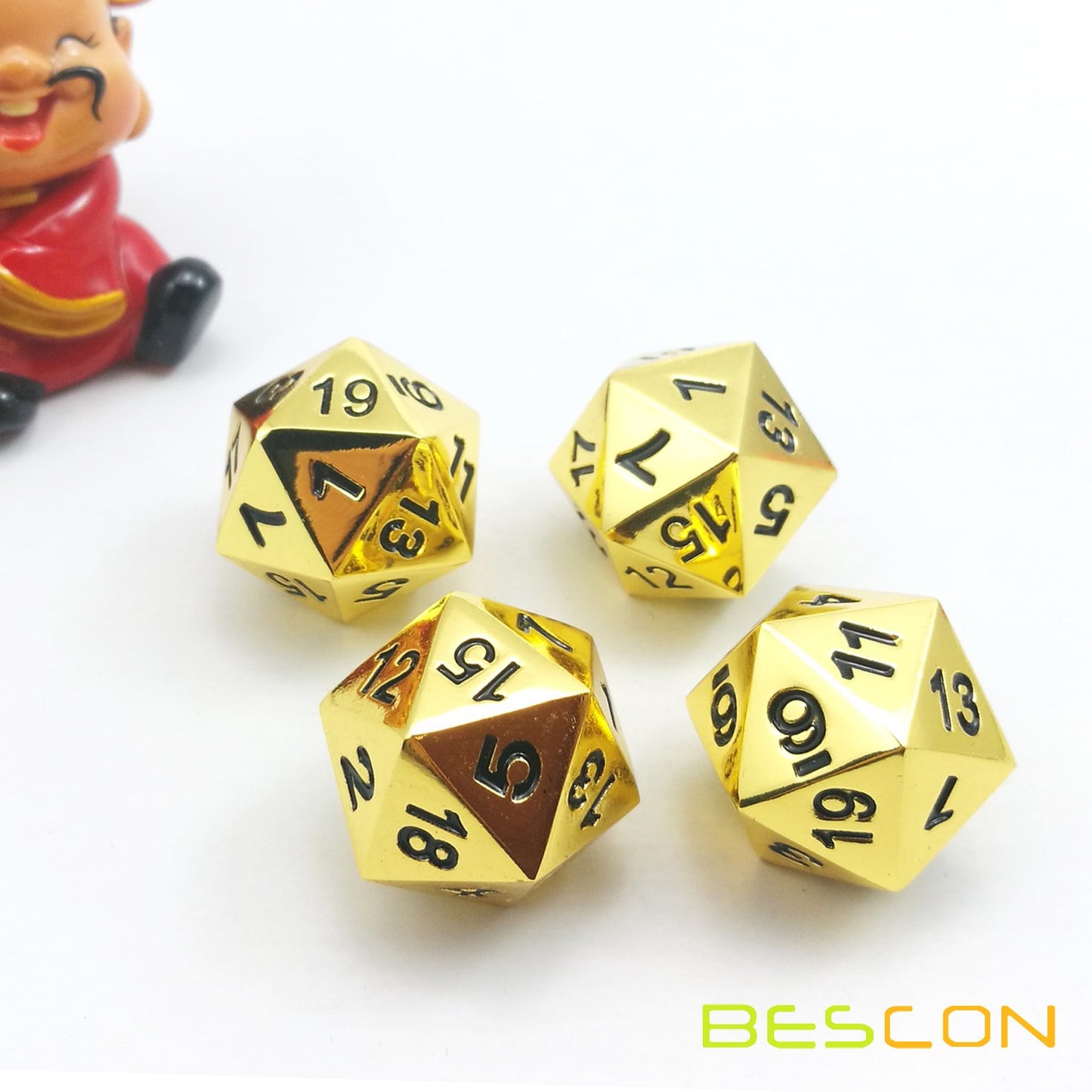 Bescon Deluxe Golden Solid Metal 20 Sides Dice Set of 4, Gold Metallic Polyhedral Dice D20