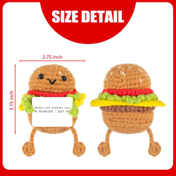 Funny Positive Burger, Emotional Support Hamburger, Cute Crochet Potato Partner Toy with Positive Card Cheer Up Funny Gag Gifts