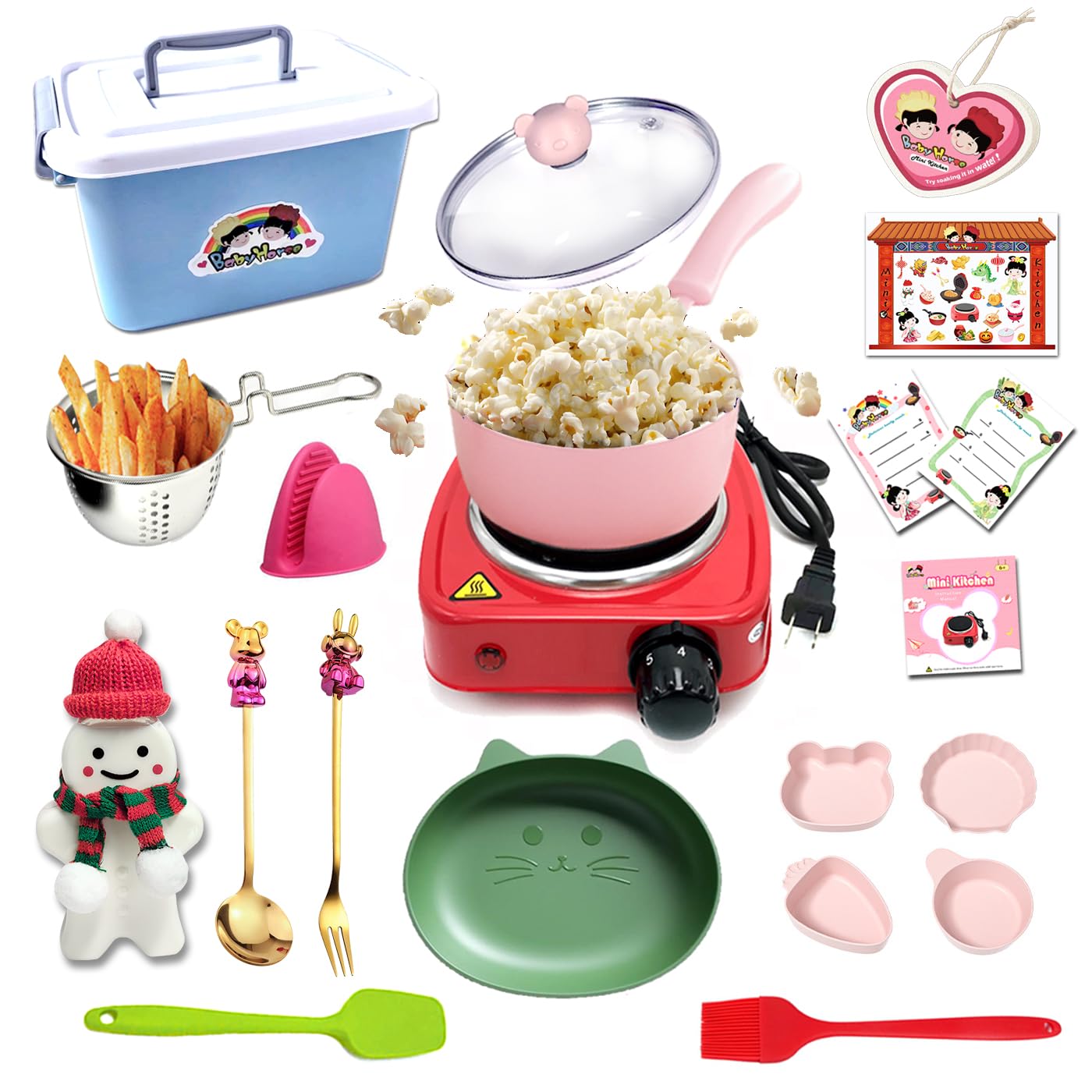 Kids Junior Tiny Real Easy Cooking Kitchen Set and Baking Kit - Mini Stove Burner, Chef - Easy Cook Real Food Utensils Gift for