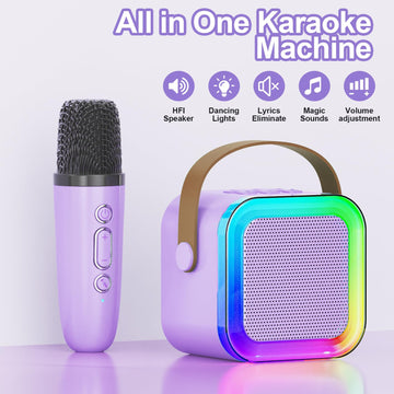 Mini Karaoke Machine For Kids Adults,Portable Bluetooth Speaker, 1-2 Wireless Microphones With Fun Voice Changing Function-Toys