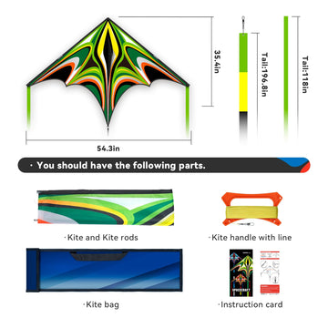 Sgftre Green Large Delta Kites Flying Toys Easy To Fly,Unique Design Shiny Colorful Outdoor Activities Flying Delta Kite For Kid