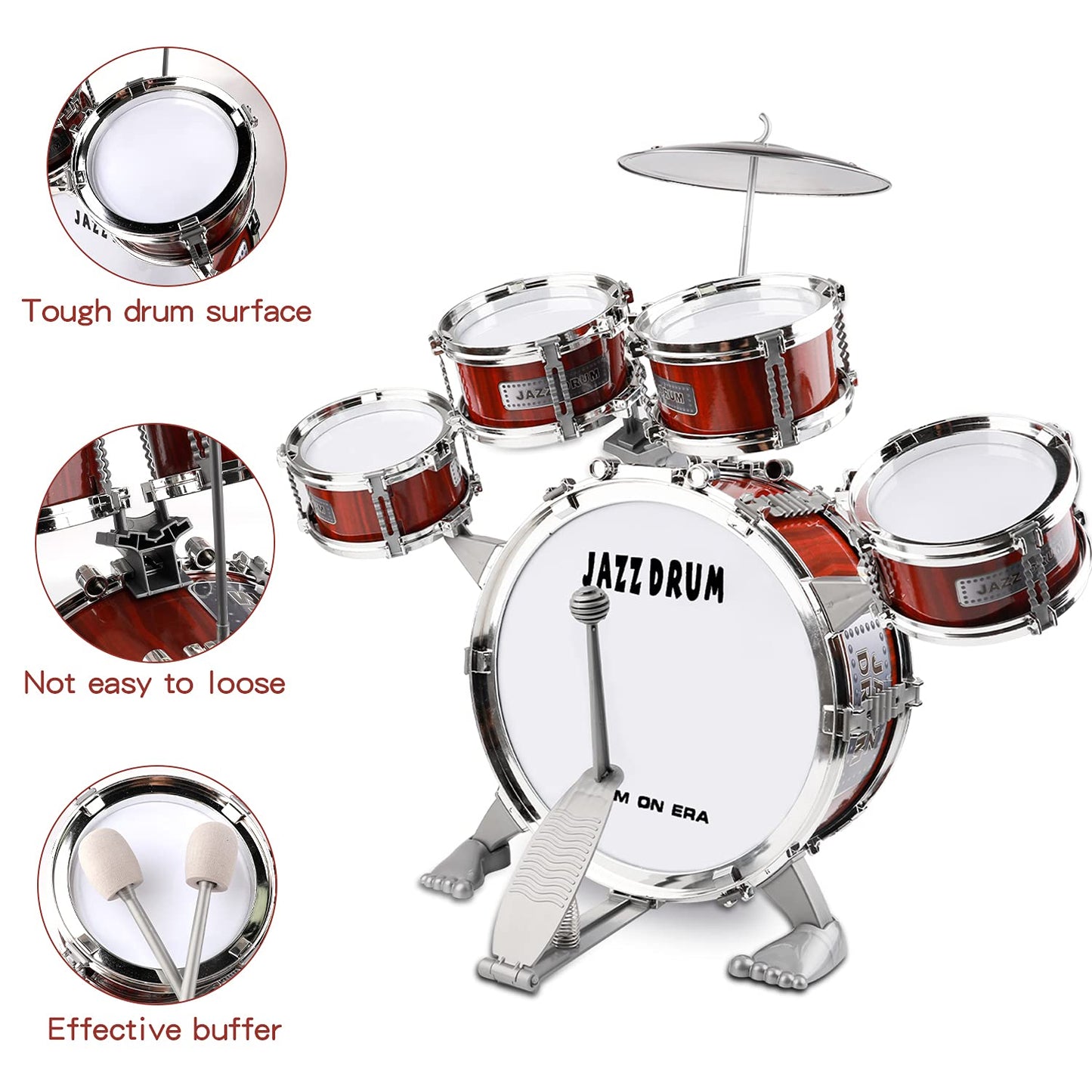 M Sanmersen Toddler Drum Kit Kids Toy Jazz Drum Set 5 Drums With Stool Mini Band Rock Set Musical Instruments Toy Birthday Gift