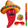 Lewtemi Mexican Piata Small Red Chili for Birthday Party Cinco De Mayo Pepper Fiesta Decorations with Piata Stick Blindfold Conf