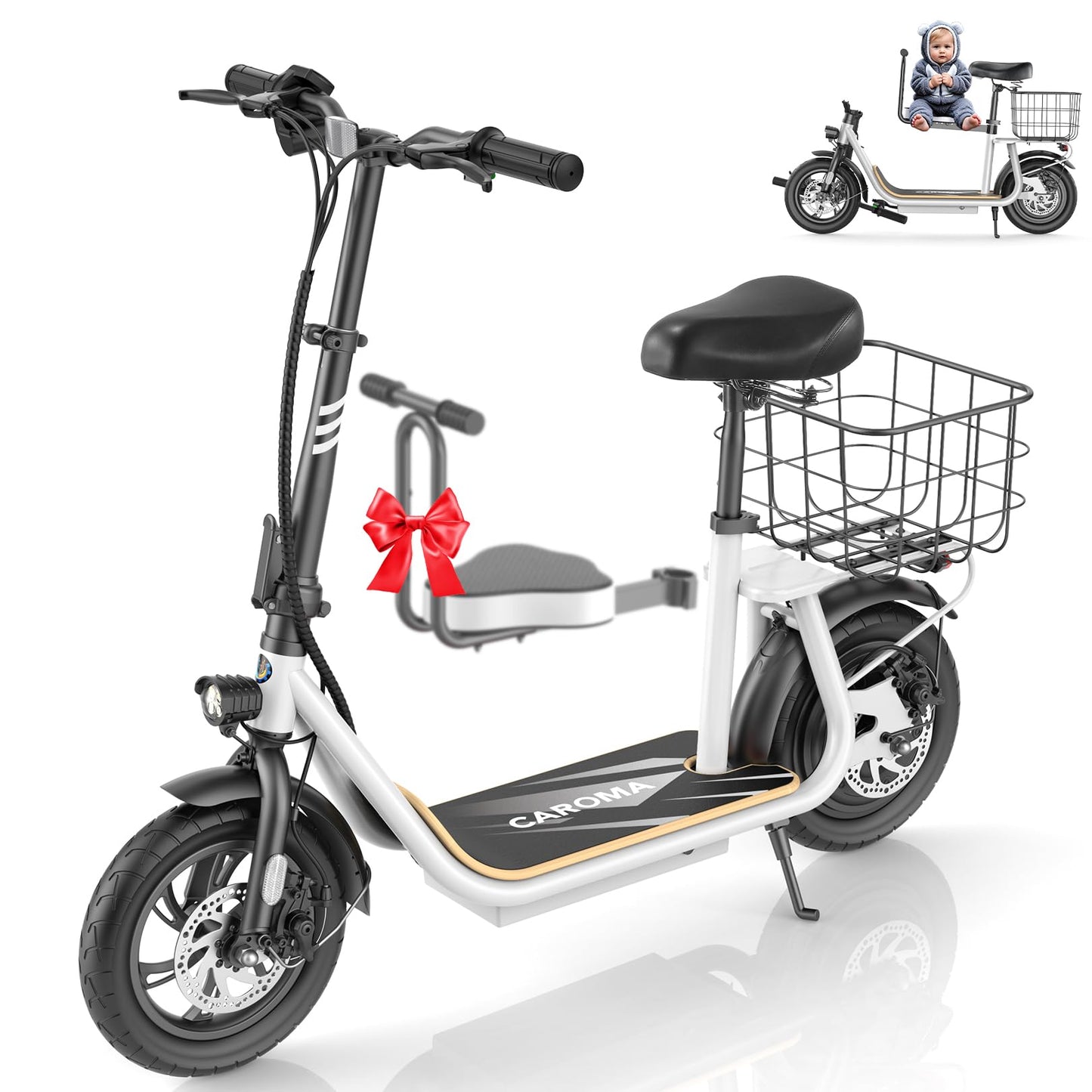 Caroma Peak 560W Electric Scooter With Seat, Electric Scooter Adults With 12'' Shock-Absorbing Tires, 188Wh Battery Up To 12 Mil