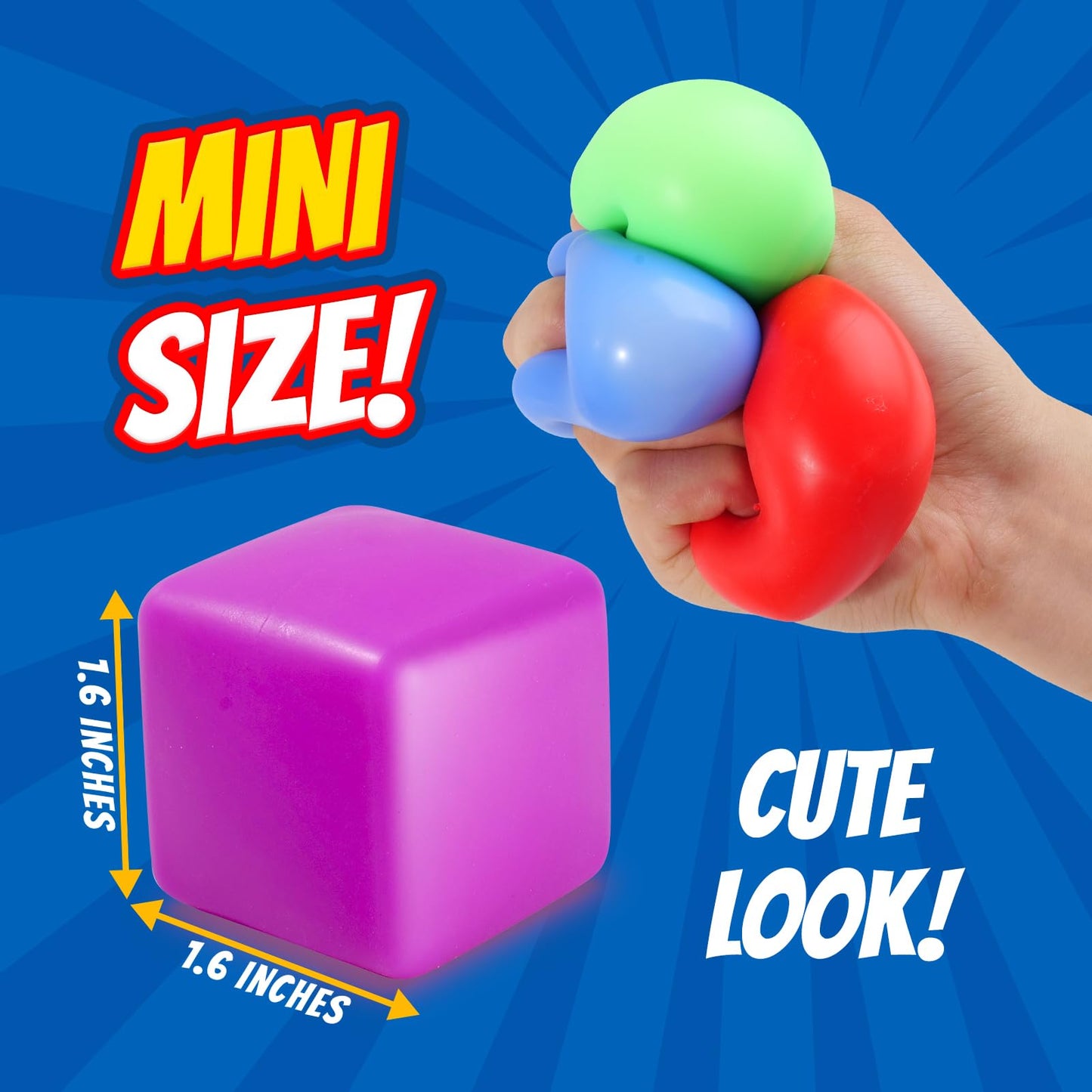 Mini 50 Pack Slow Rising Stress Cube: Stretchy Fidget Toys for Anxiety Relief, Pull Stretch Fidgets for Classroom Prize, Classro