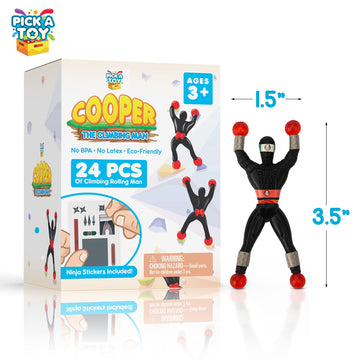 PICK A TOY 24 Sticky Wall Climbing Black Ninjas – Plastic DIY Costume Stickers for Kids' Parties, Easter, Birthdays