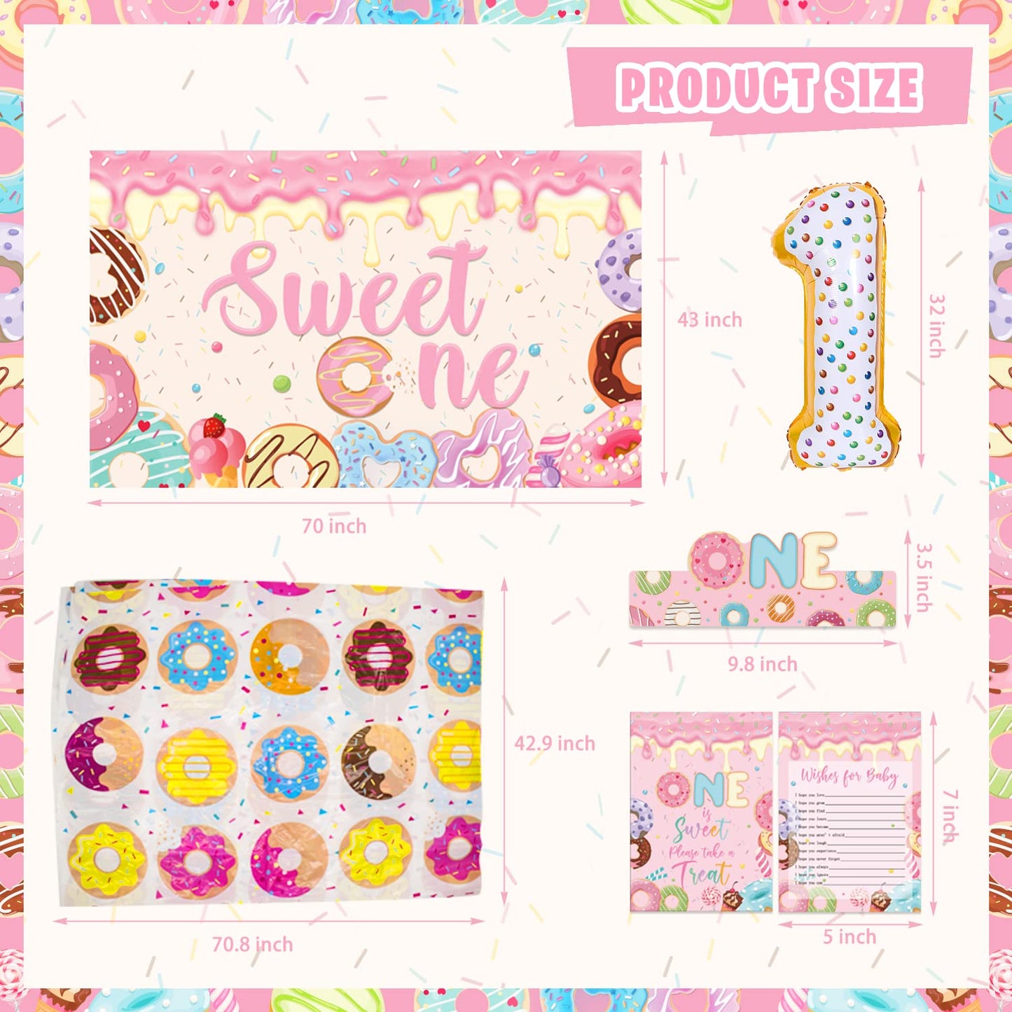 Lxlucktim Donut Birthday Party Supplies For 1 Year Old Girl, 150 Pcs Sweet One Party Decorations For Girls Baby - Backdrop, Tabl