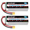 HRB 2packs 6S 22.2V 3300mAh 60C XT60 RC Lipo Battery Compatible with RC Helicopter Airplane Car Boat Truck