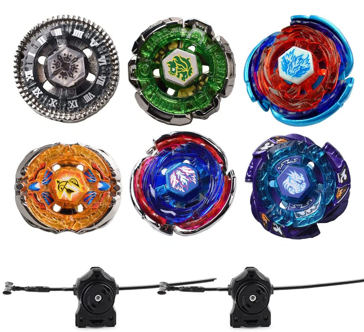 Anliv Art Gyros 6 Pack Bey Burst Battling Tops Metal Fusion Starter Set With Stickers Two Launchers