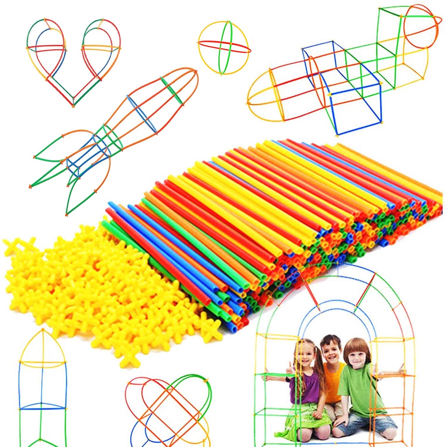 Rainbow Toyfrog Straw Constructor Toys Stem Building Toys - 300 Pcs Straw Connectors Toy Building Sets Kids Toys For Boys & Girls - Straw Building Set Engineering Kit - Autism Toys Stem Games