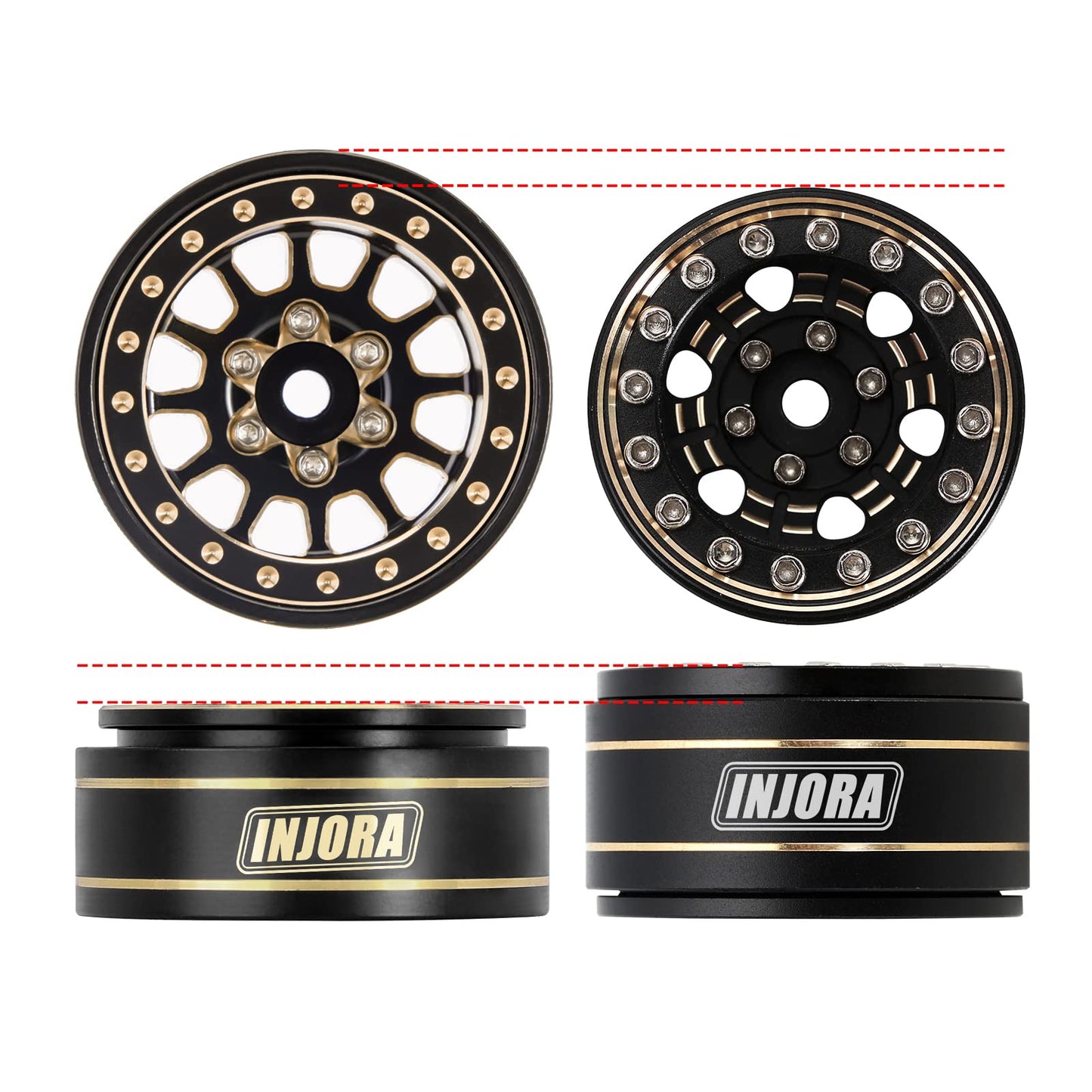 INJORA 1.0 Plus Brass Beadlock Wheel Rims 4PCS 12-Spoke Wheels for TRX4M SCX24 FCX24 1/24 1/18 RC Crawler,42g/pcs(Black&Gold)