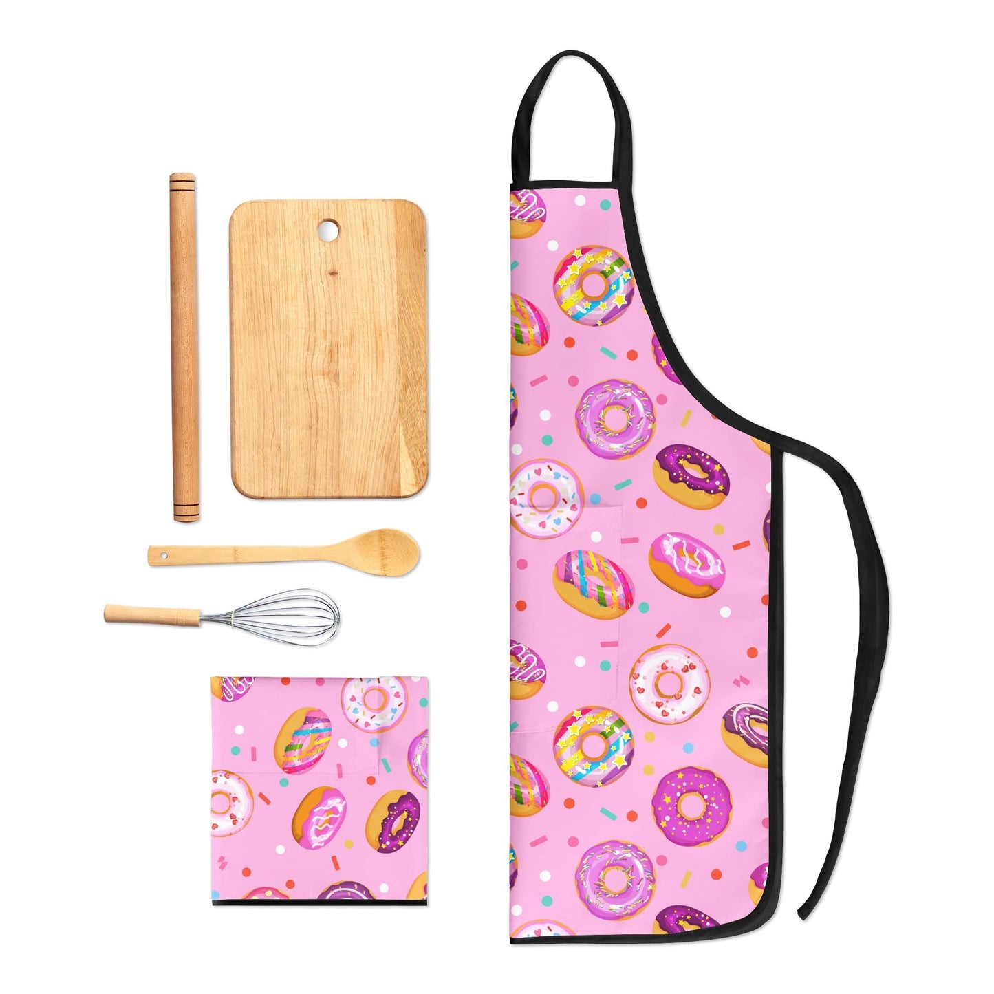 Popologa Kids Apron Doughnuts For Girls Boys Painting Cooking Kitchen Toddler Waterproof Aprons Art Smock Supplies With Pockets-