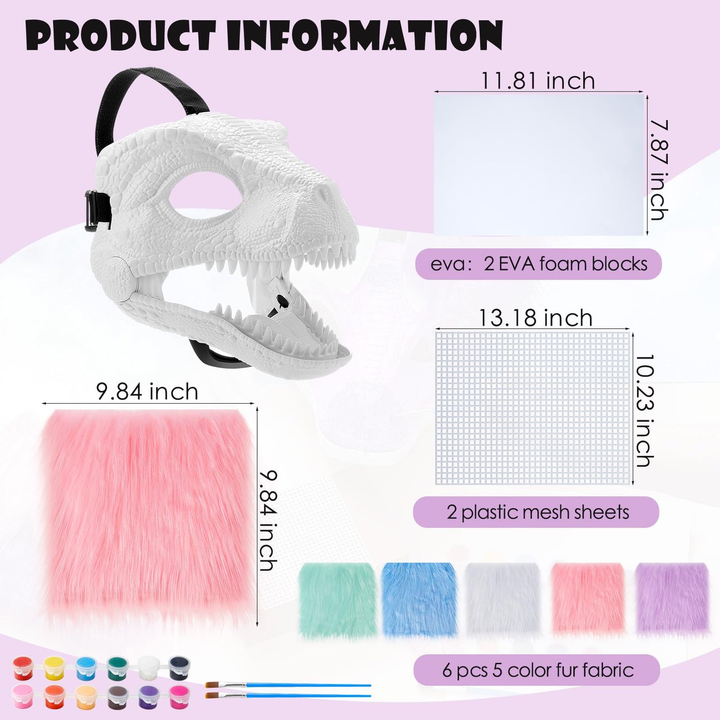 Seenelling 13 Pcs DIY Dino Mask Kit Hard Plastic Dinosaur Mask Furry Therian Dino Costume Kit Animal Dinosaur Party Costume(Cute