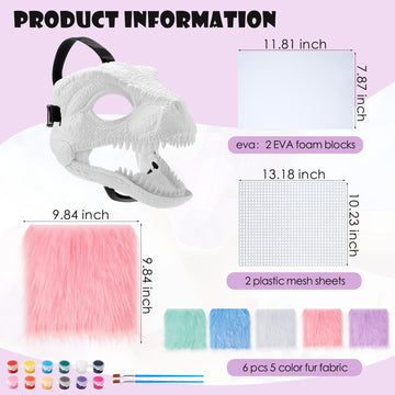 Seenelling 13 Pcs DIY Dino Mask Kit Hard Plastic Dinosaur Mask Furry Therian Dino Costume Kit Animal Dinosaur Party Costume(Cute