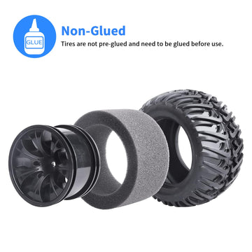 Hobbypark 4pcs Height 4.92'' (125mm) 12mm Hex RC Truck Wheels and Tires Set for Traxxas Redcat 1/10 Scale RC Truck Monster fit 2