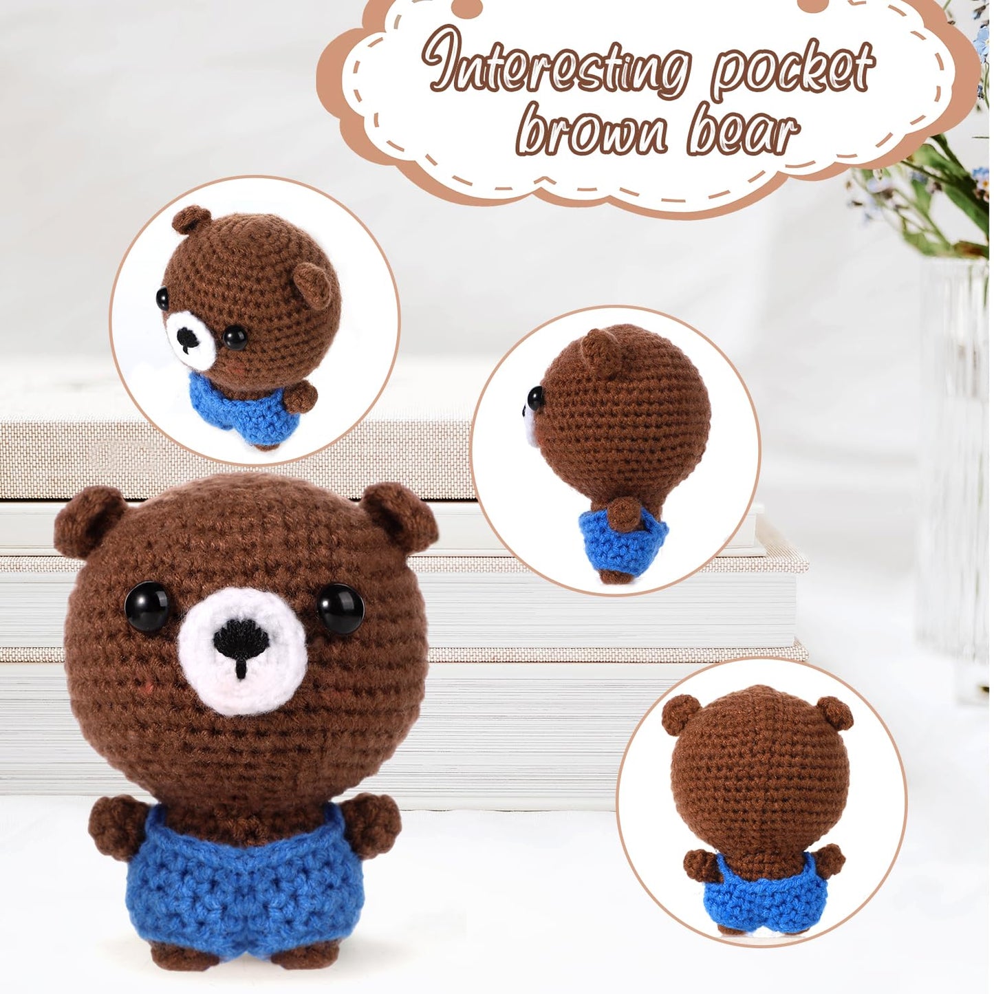 Mini Positive Crochet Bear,3.5 Inch Crochet Stuffed Animal Knitted Bear Funny Pocket Potato Wool Bear Emotional Crochet Doll Toy