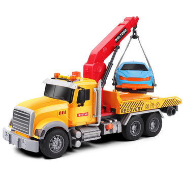 Dwi Dowellin Kids Toys for 3 4 5 6 7 Years Old Boys, 15'' Large Tow Truck Toy,Friction Powered Transport Truck Crane Toy with Li
