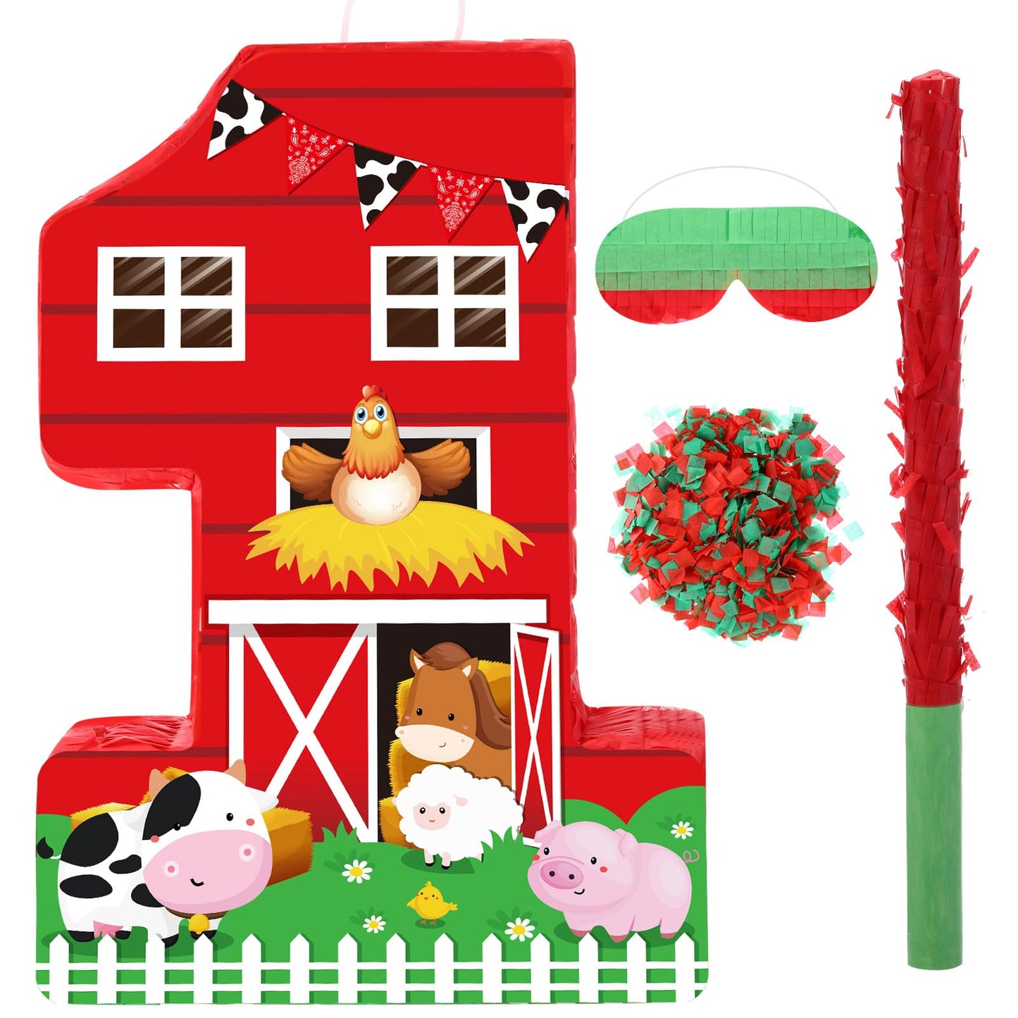 Hungdao Farm Birthday Pinata Number Pinata With Blindfold Bat And Confetti Animal Pinata For Boys Girls Birthday Party Decorations Barnyard Baby Shower Carnival Game Supplies(Farm Number 1)