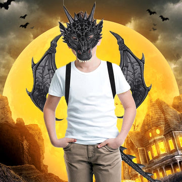 MENGKAO Dragon Costume Kids Dinosaur Wings Tail Mask Set Boys Girls Children Dress Up Dino Props for Halloween Cosplay