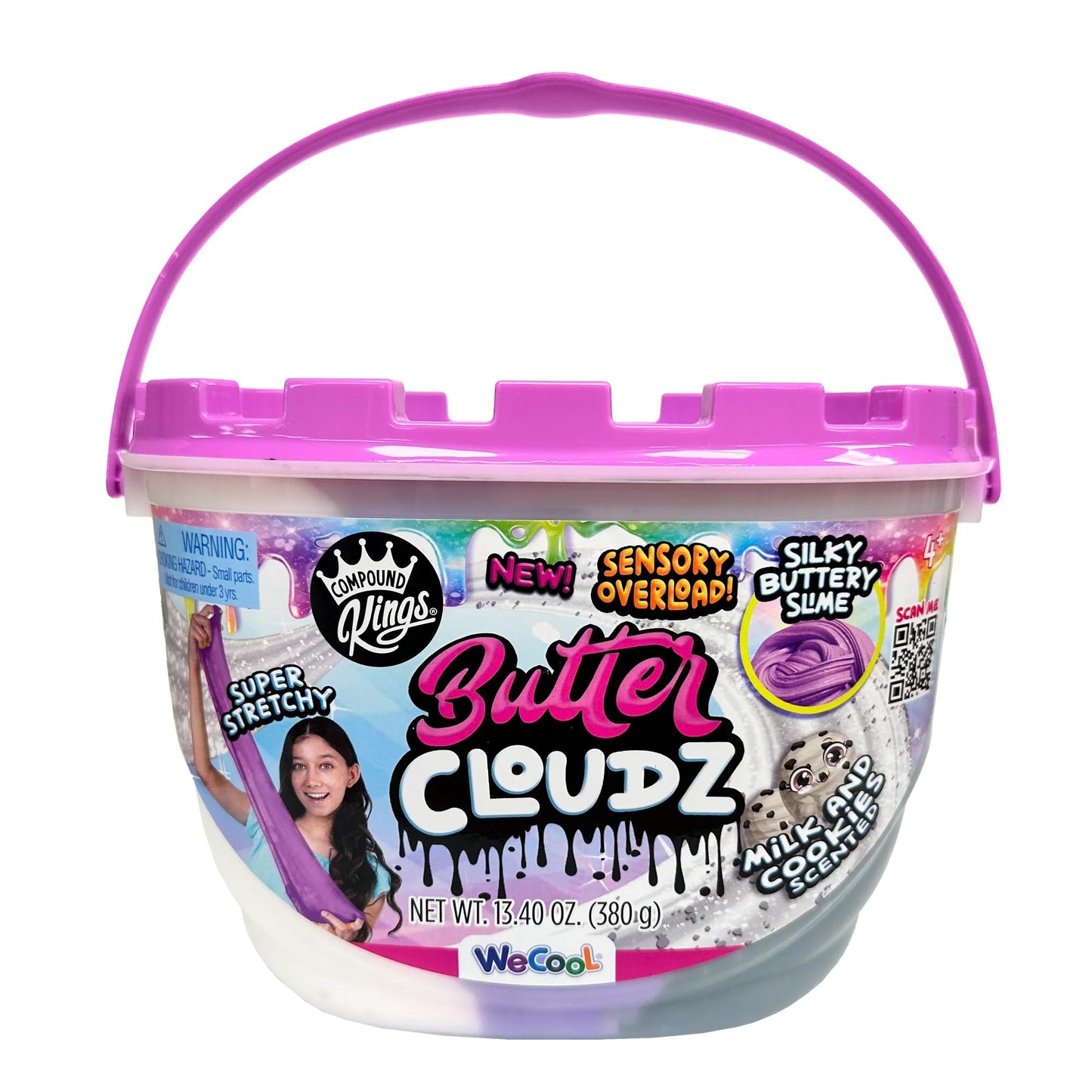 Compound Kings Fluffy Cloudz Butter Slime Bucket For Boys And Girls, Sensory Toy Non-Toxic Non-Sticky Scented, Purple White & Black Swirl Silky Smooth Slime Gift