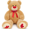 MaoGoLan 35" Giant Teddy Bear Plush - Brown Polyester Stuffed Animal with Red Heart Footprints for Valentines & Anniversary Gift