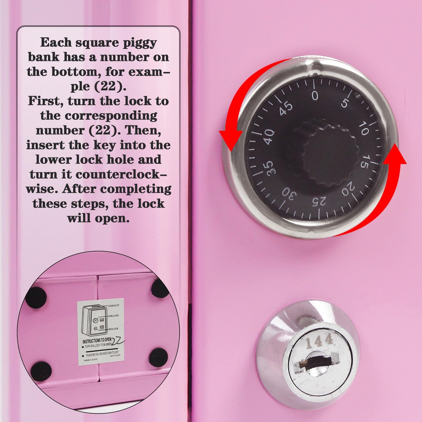 Kids' Mkid Safe Piggy Bank, Metal Safe With Key, Money Saving Box For Children, Boys Girls Best Giftoney Banks (Pink, One Size)