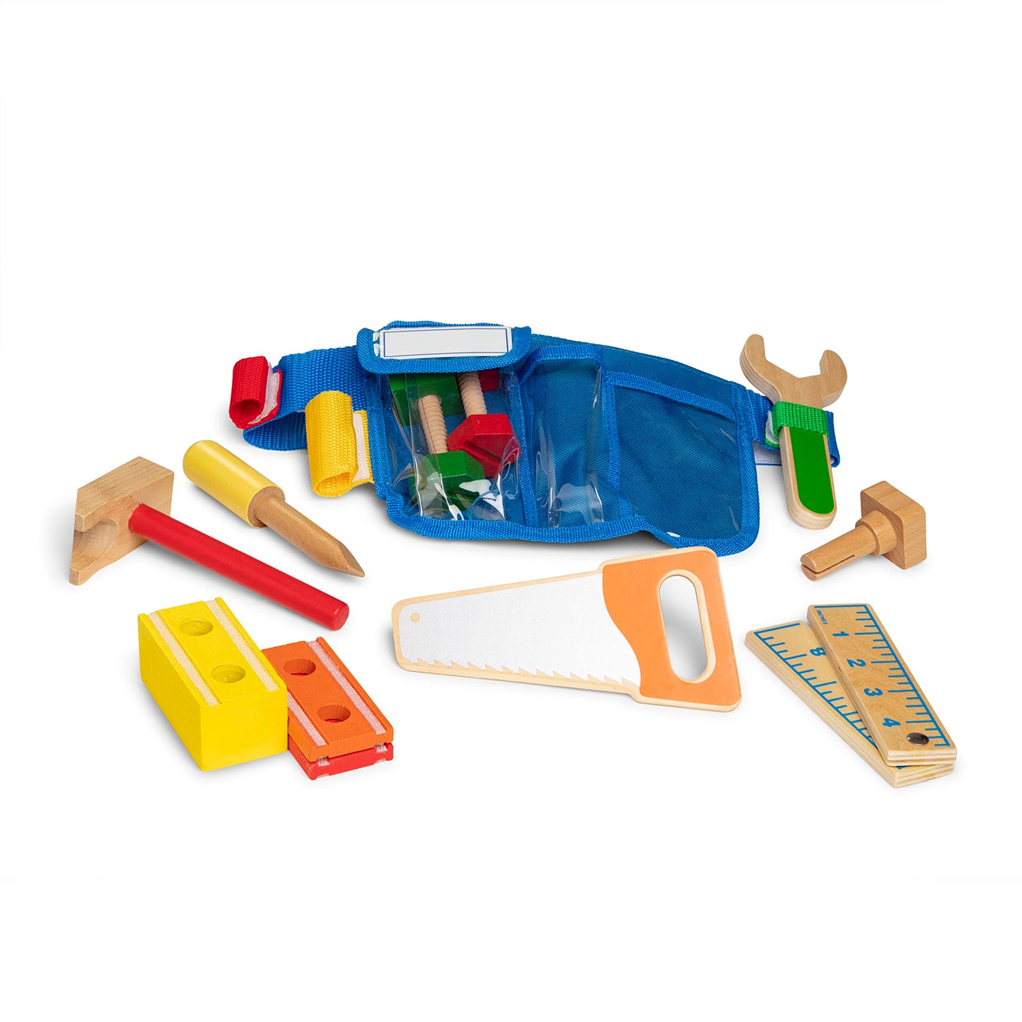 Melissa & Doug Deluxe Tool Belt Set - 5 Wooden Tools, 8 Building Pieces, Adjustable Belt