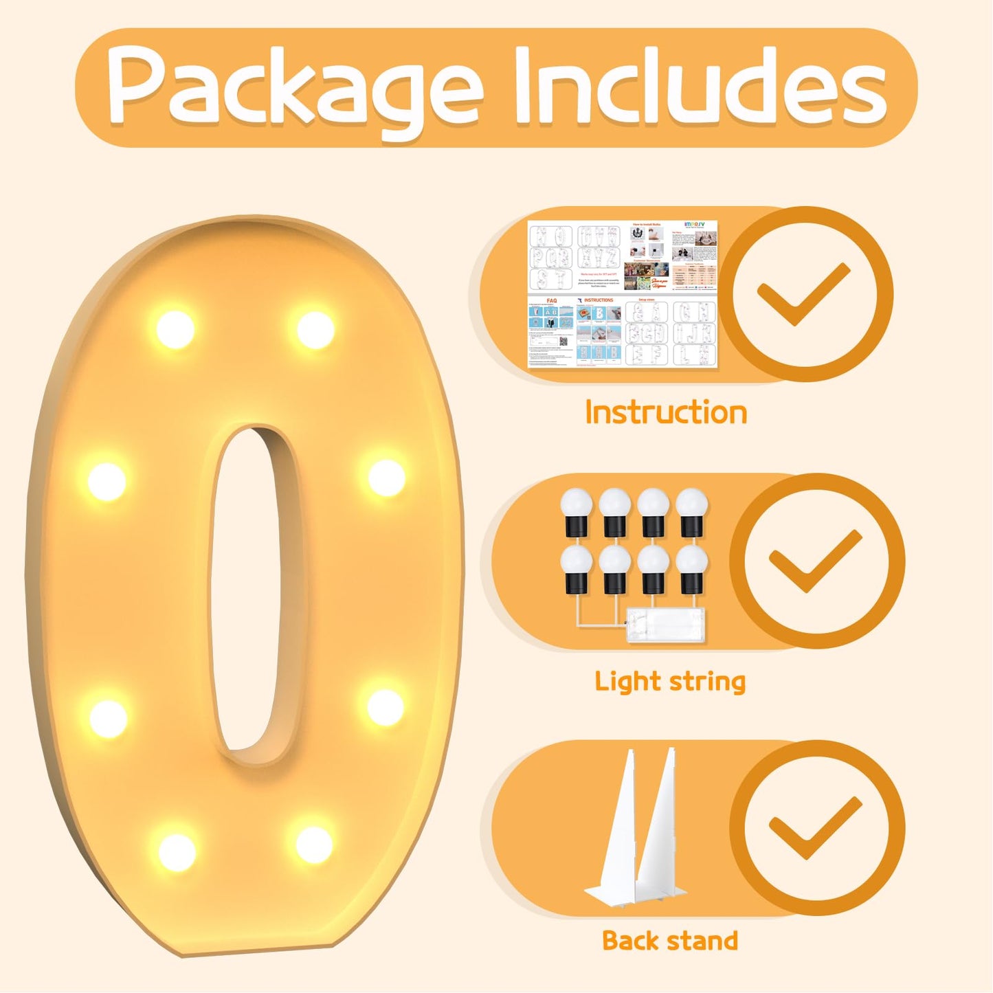 Imprsv 3Ft Marquee Light Up Letters O, Large Light Up Letters, Big Marquee Letters For Party Decorations Baby Shower Anniversary