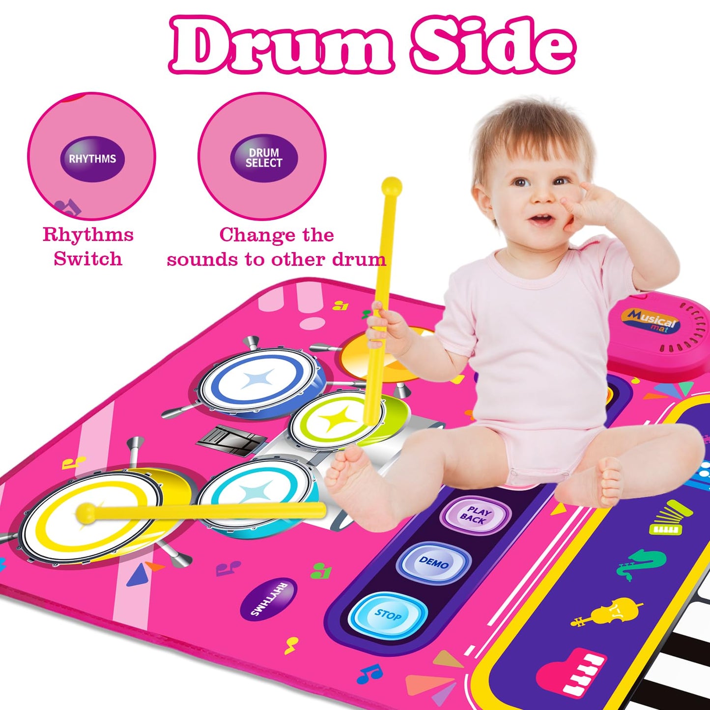 Toys For 1 Year Old Girl Gifts: Baby Piano Mat Toddler Toys Age 1-2 - 2 In 1 Piano Drum Babies Music Mat - Infant Musical Toy 12-18 Months Babies Birthday Easter Gifts For 1 2 3 Year Old Boys Girls