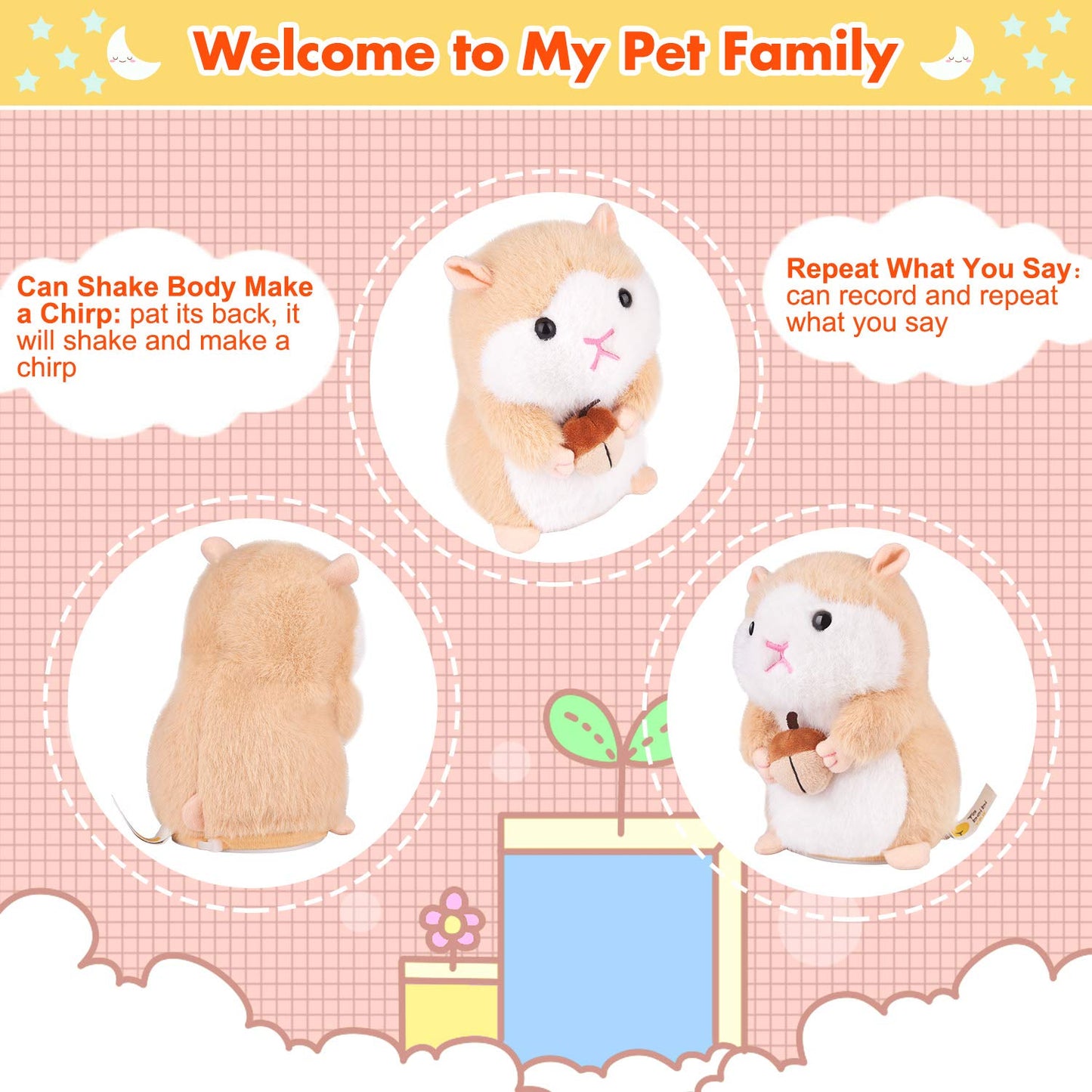 Hamster Talking Pet Toy Repeat What You Say Robot Plush Stuffed Animal Interactive, Dancing And Shaking Robotic Recording Toy, A