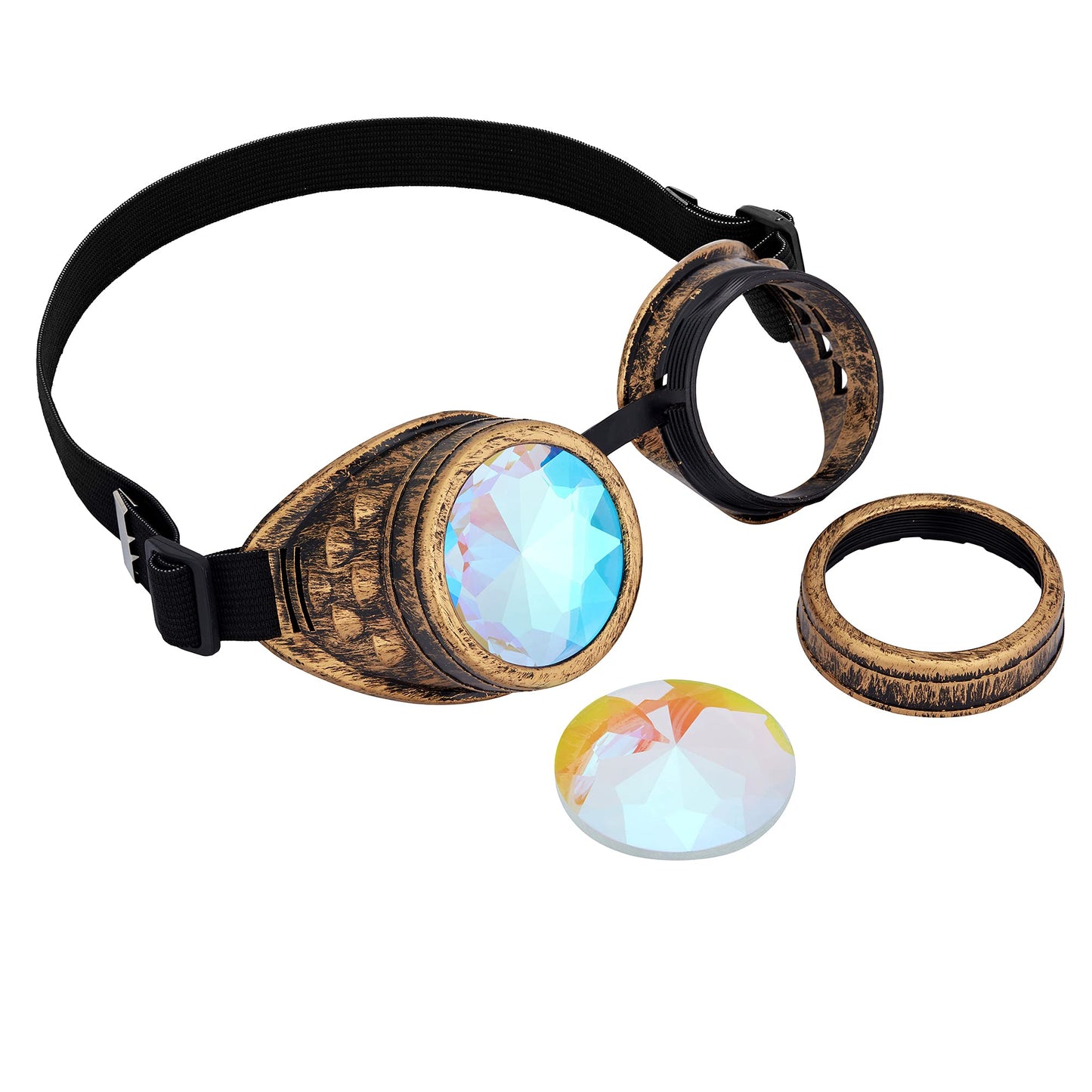 Raves Glasses With Rainbow Crystal Glass Lens Kaleidoscope Goggles Funky Prism Steampunk Glasses For Cosplay Party