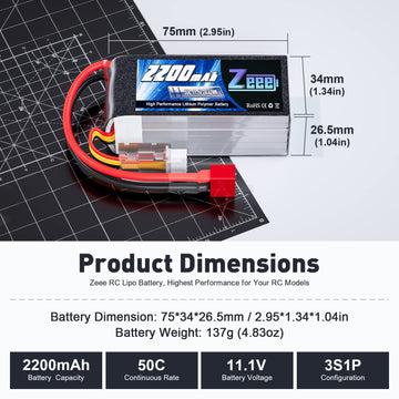 Zeee 3S Lipo Battery 2200mAh 11.1V 50C Shorty Pack Battery with Deans Plug for RC Car Truck Vehicles RC Boat RC Drone Airplane Q