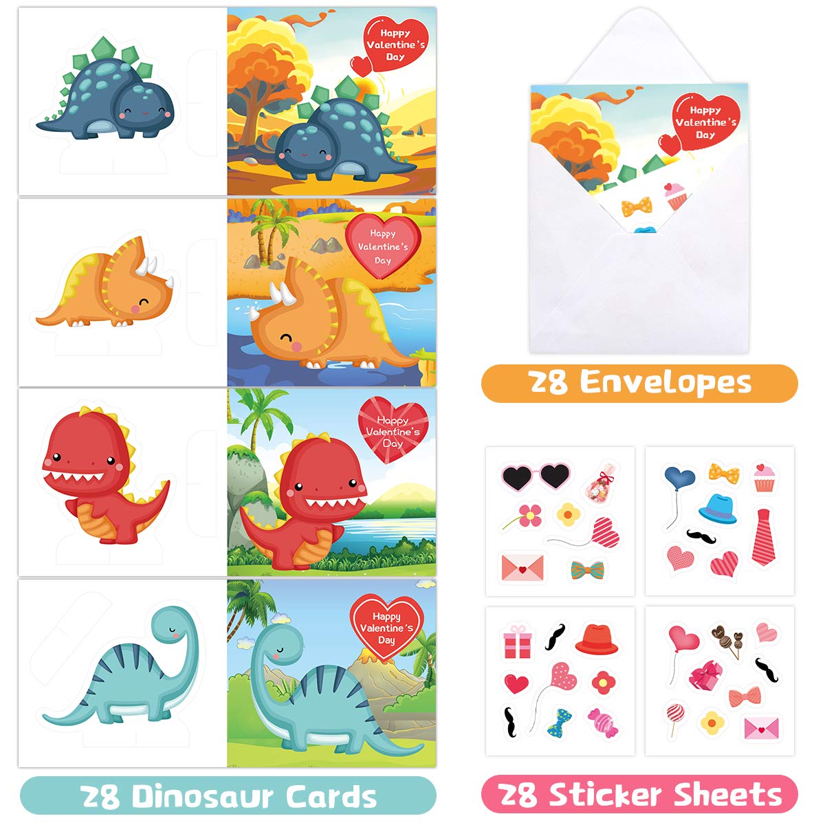 28 Pack Valentines Cards with Stickers and Envelopes for Kids Valentines Day Classroom Exchange Party Favor for Boys Girls