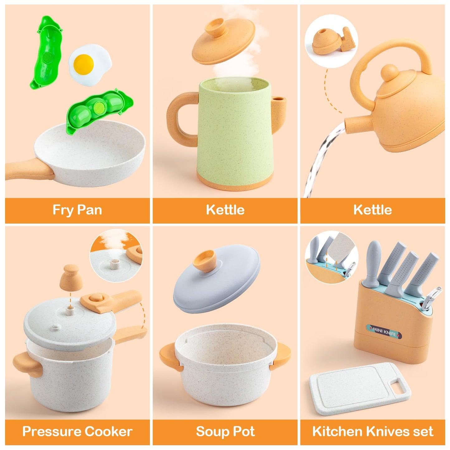 TIKJOYFUL 42Pcs Play Kitchen Accessories, Kids Kitchen Pretend Play Toys with Play Pots and Pans, Utensils Cookware Toys, Play F