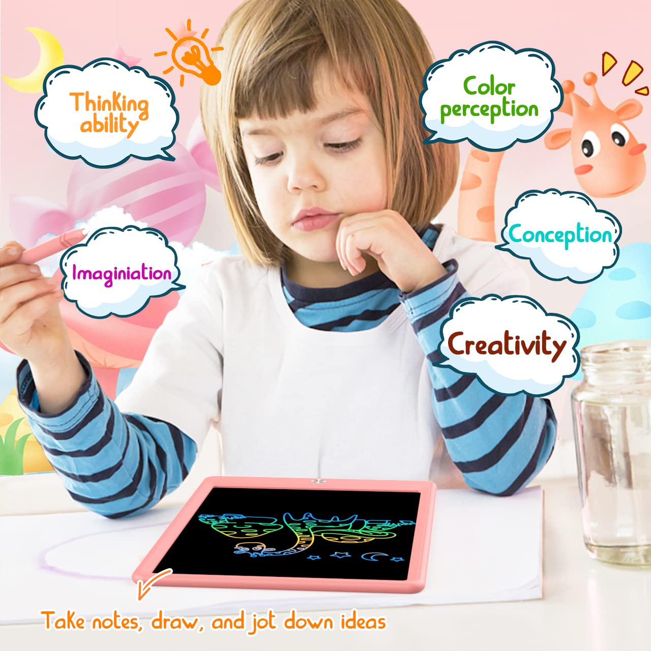 Bukebu Lcd Writing Tablet Doodle Board, Colorful Drawing Pad, Electronic Drawing Tablet, Drawing Pads,Travel Gifts For Kids Ages