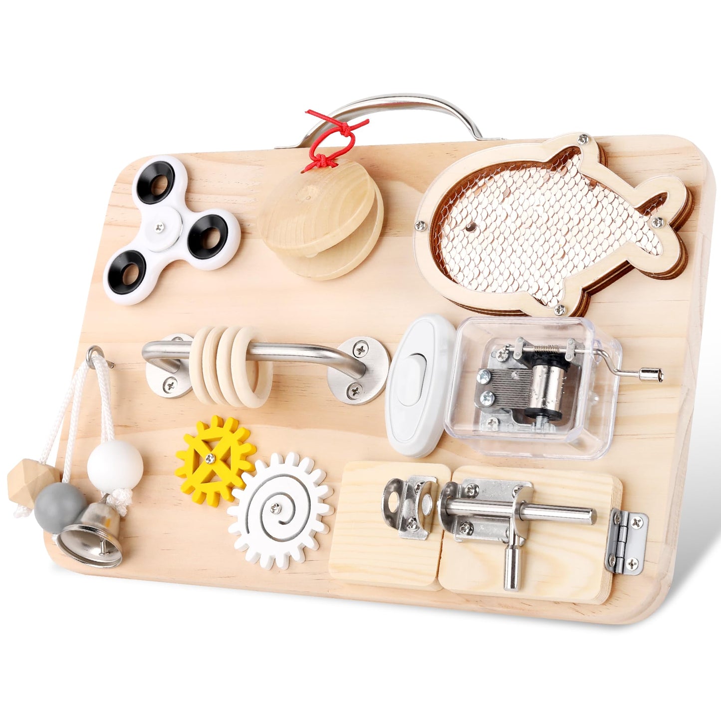 Pithfor Wooden Busy Board For Toddlers, Montessori Sensory Toys For 1 2 3 4 Year Old, Autism Sensory Toys For Kids Boys Girls, F