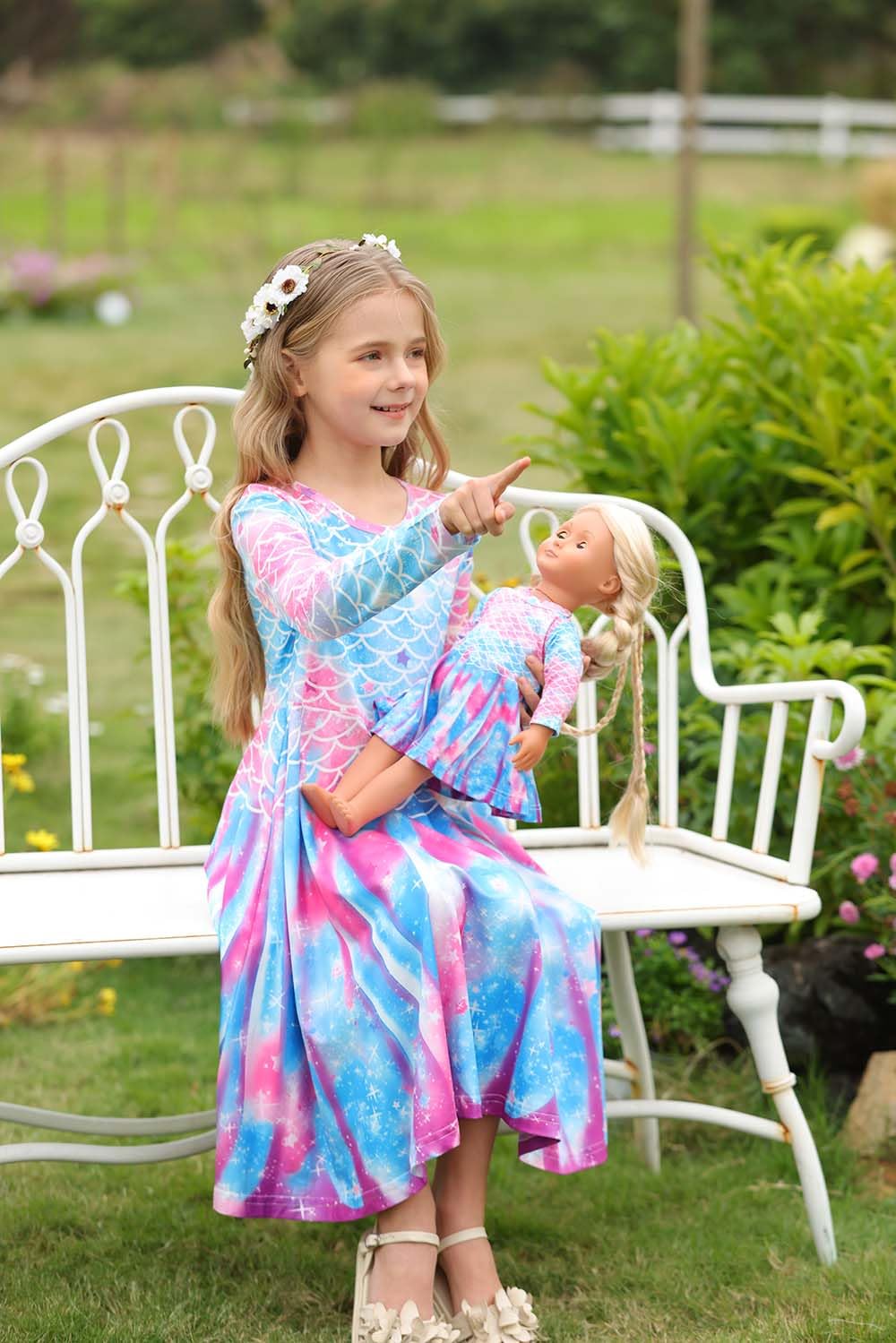 Bow Dream Cute Girl Dress And Matching American Girl Doll Clothes Accessories For Girls Dresses Size 150