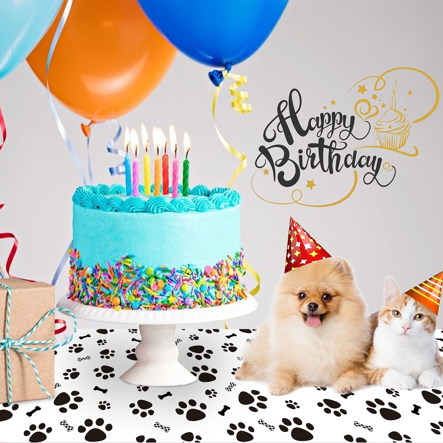 Puppy Dog Pet Paw Print Tablecloth, 1 Pack Large Size Paw Print and Bone Sign Disposable Plastic Rectangle Table Cloth for Pet D