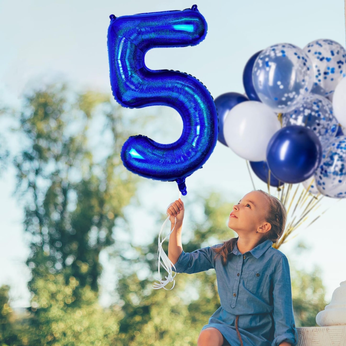 Number 5 Balloon 40 Inch, Dark Blue Big Number Balloon, Giant Foil 5 Balloons Number, Helium 5Th Birthday Balloons For Kids Boys