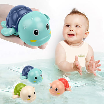 TOHIBEE Swimming Turtle Bath Toys - Blue Plastic Floating Toys for Toddlers 1-3 Years Old, Small Bathtub and Pool Fun