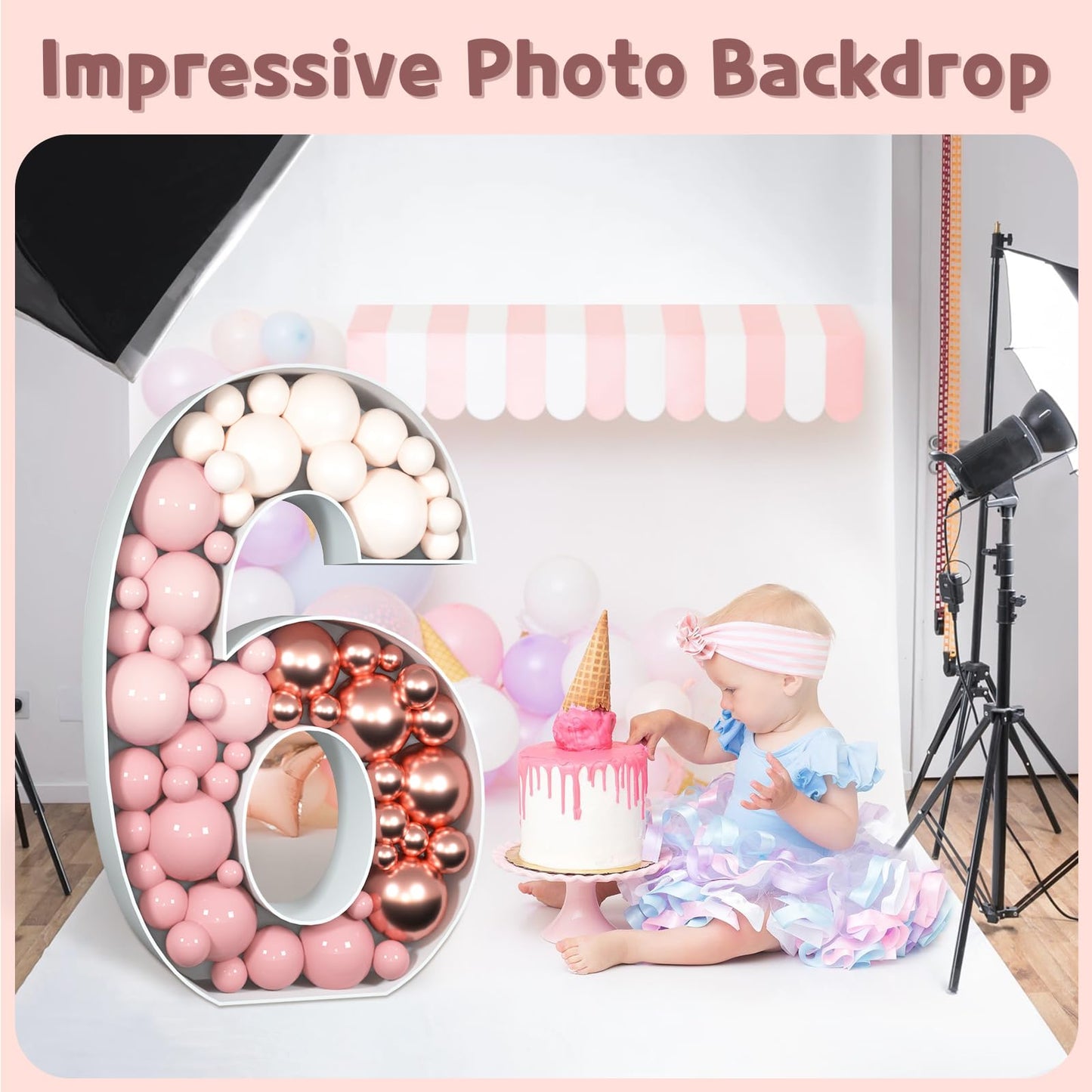Imprsv 3Ft Mosaic Numbers For Balloons, Marquee Number, Mosaic Number Frame, Number 6 Balloon For Sweet 16 Birthday Decorations,